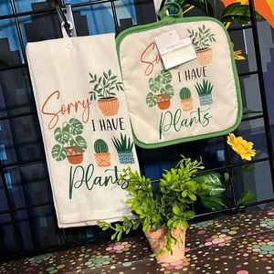 New Trueliving 3Pcs Set of Plant Lady Kitchen Towel, Pot Holder & Faux Succulent